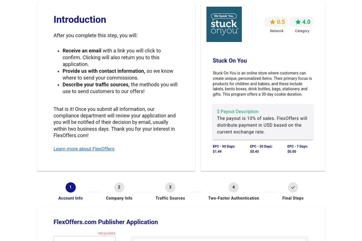 Stuck On You affiliate program signup page