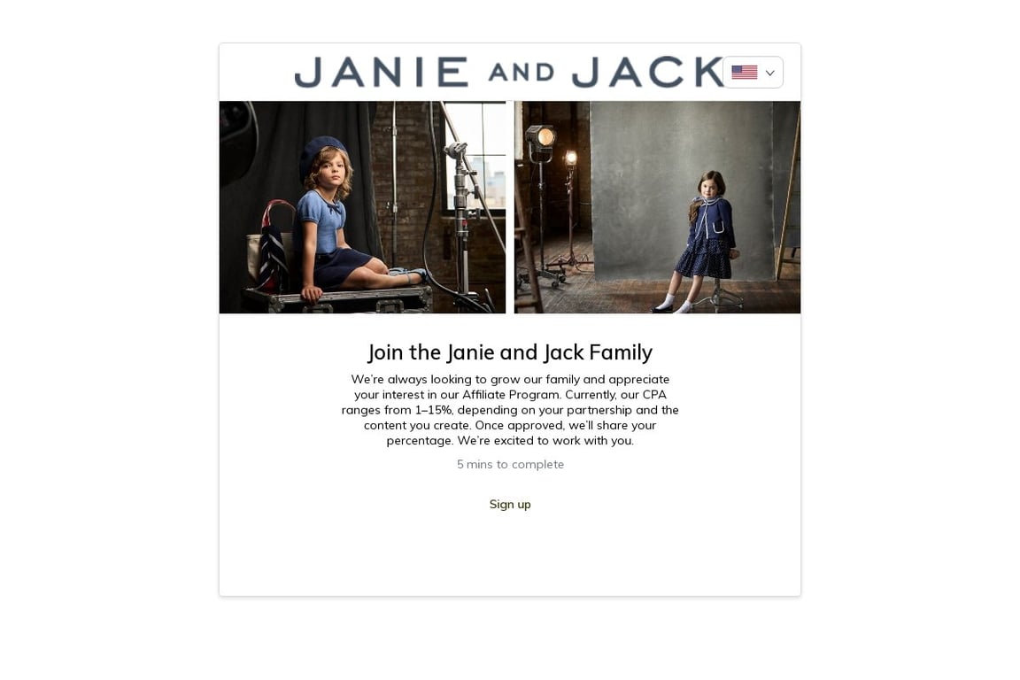 Janie and Jack affiliate program signup page