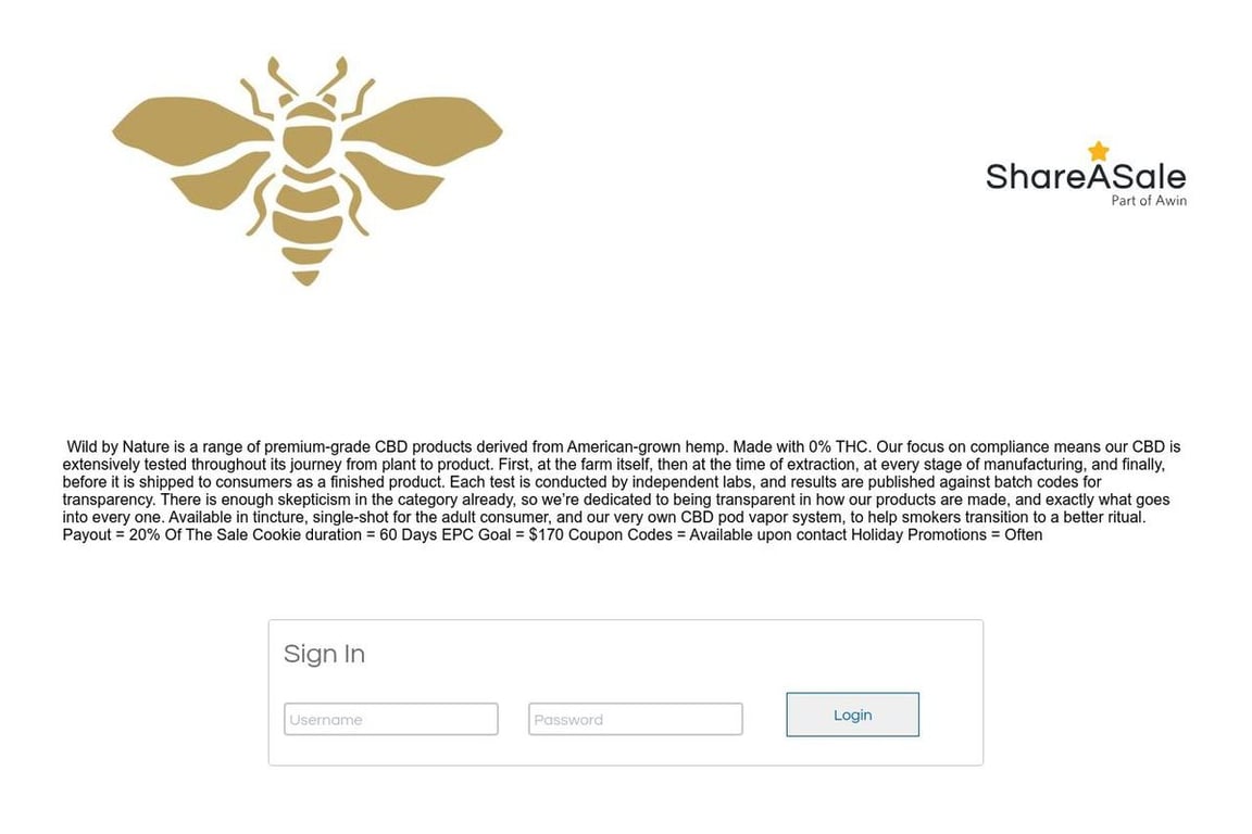 Wild By Nature CBD affiliate program signup page
