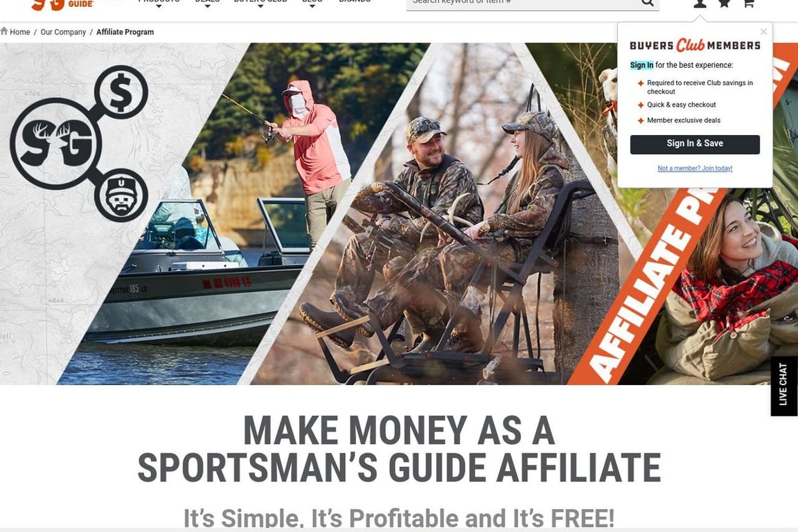 Sportsman’s Guide affiliate program signup page