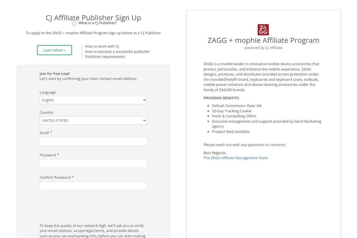 InvisibleSHIELD affiliate program signup page
