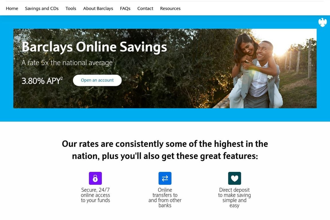 Barclays US Online Savings homepage