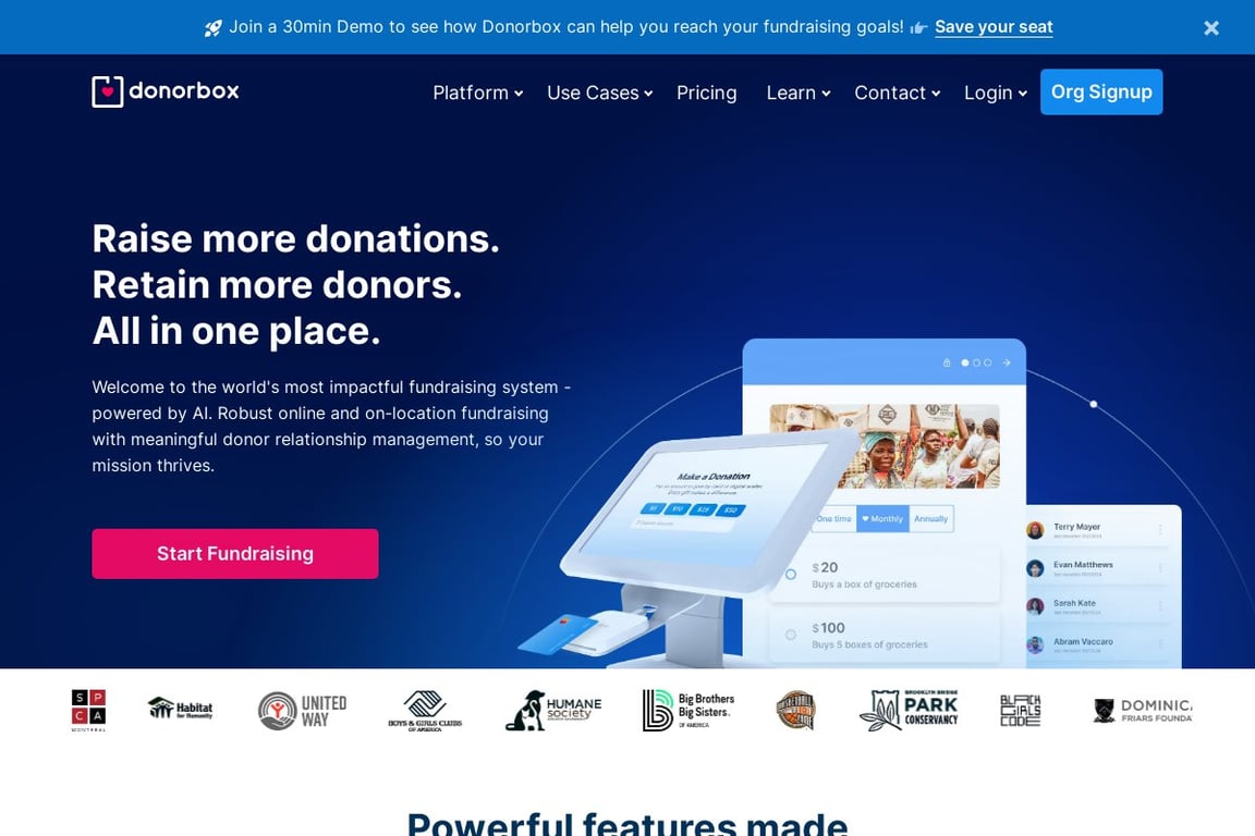 Donorbox homepage