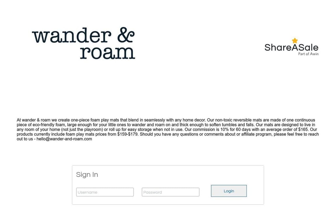 Wander & roam affiliate program signup page