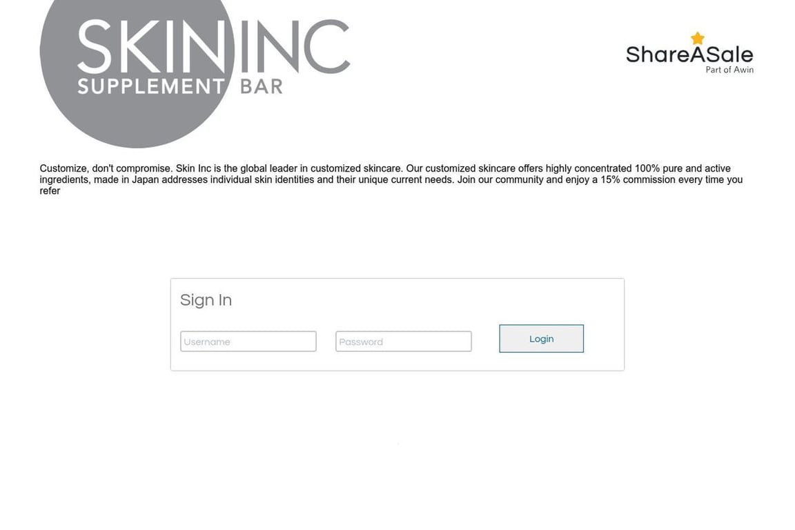 Skin Inc affiliate program signup page