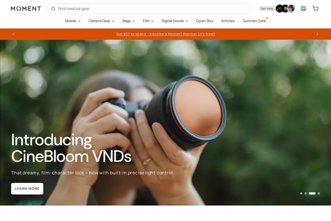 Moment homepage