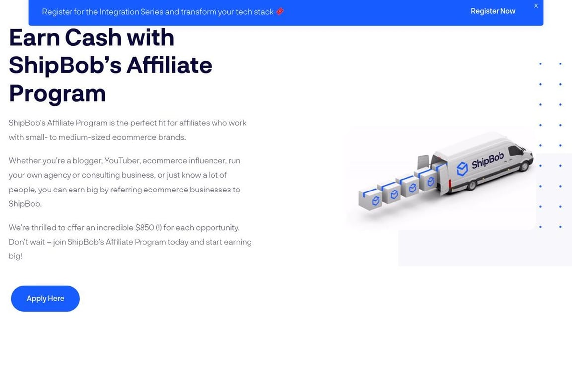 ShipBob affiliate program signup page