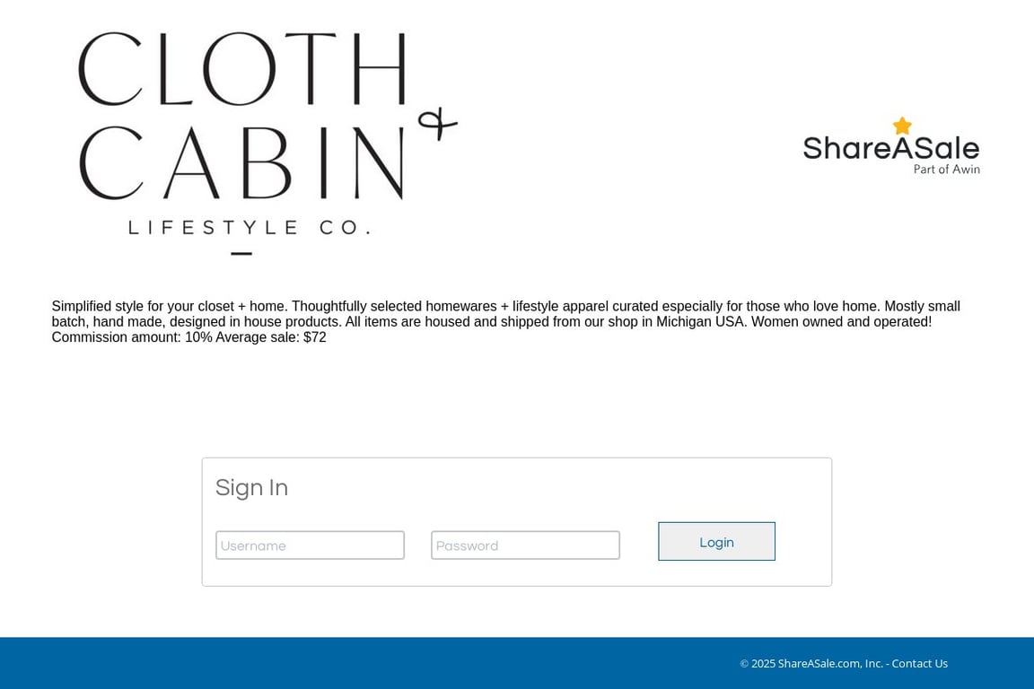 Cloth + Cabin affiliate program signup page