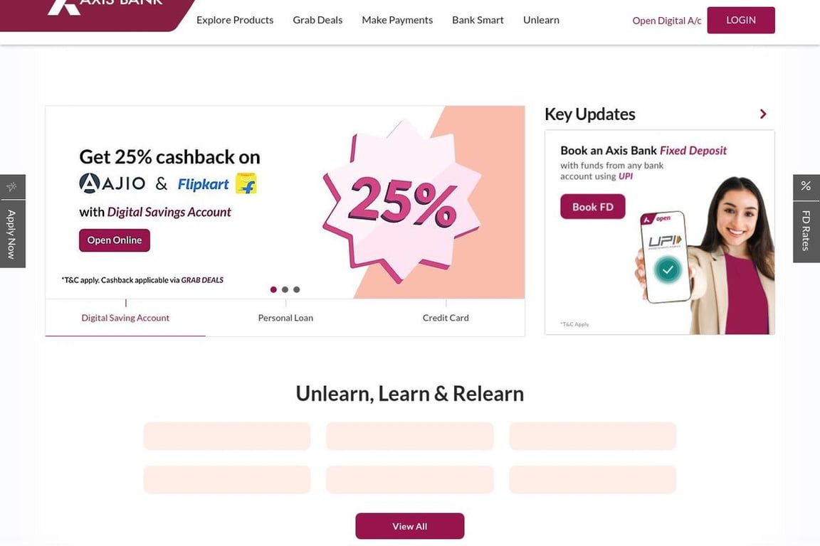 Axis Bank homepage