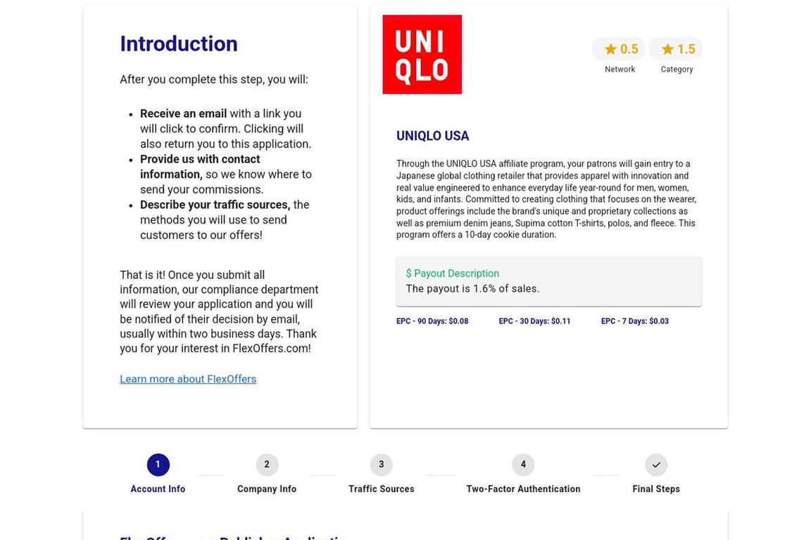UNIQLO USA affiliate program signup page
