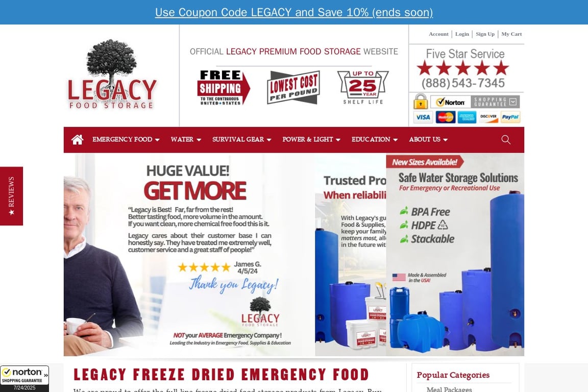 Legacy Food Storage homepage