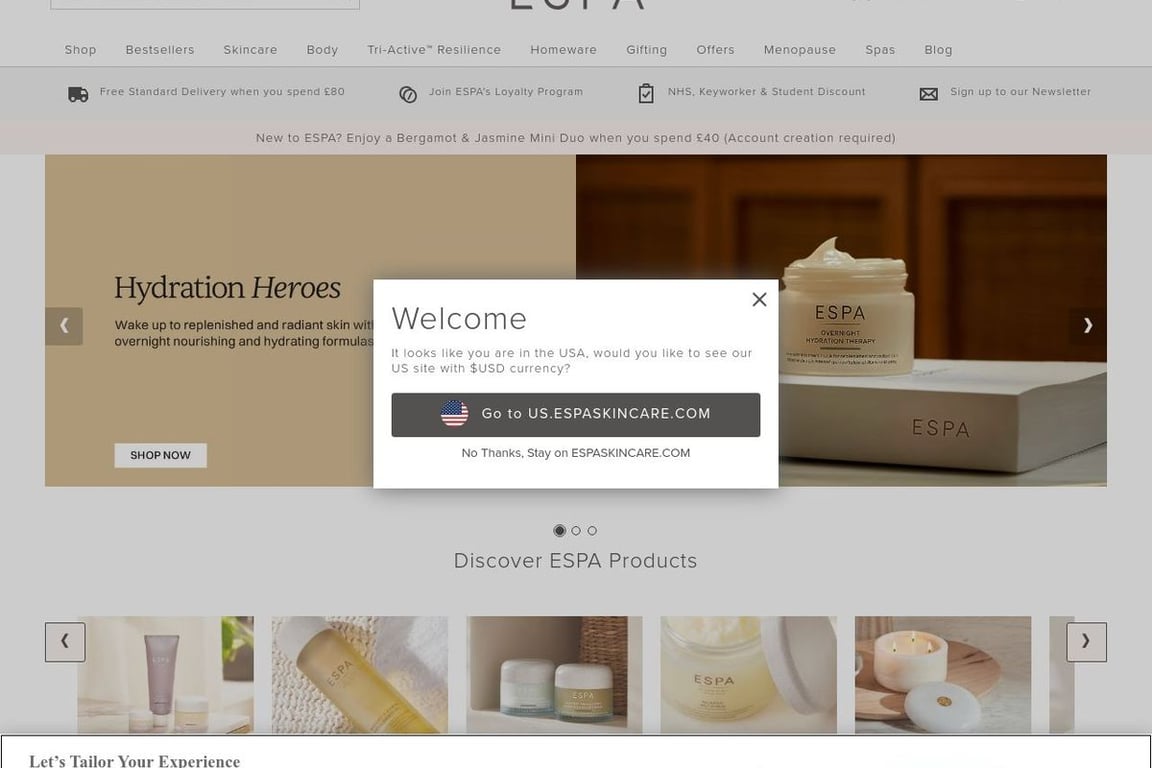 ESPA Skincare homepage