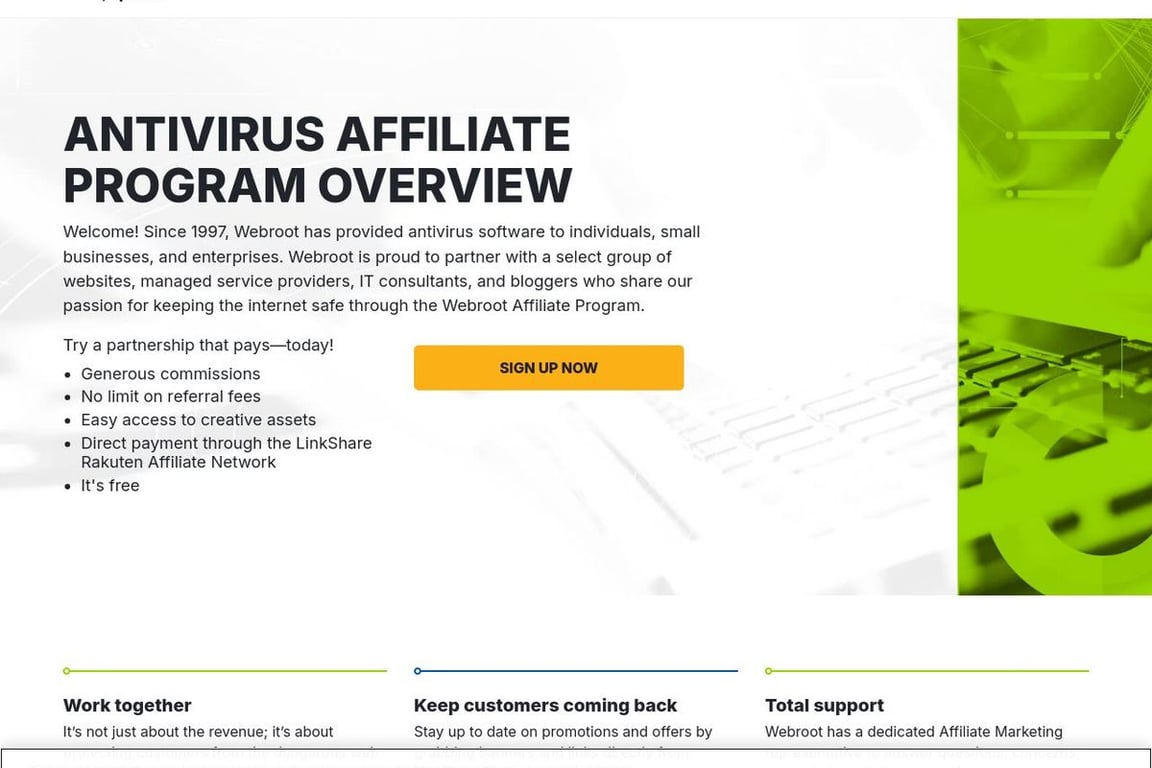 WebRoot affiliate program signup page