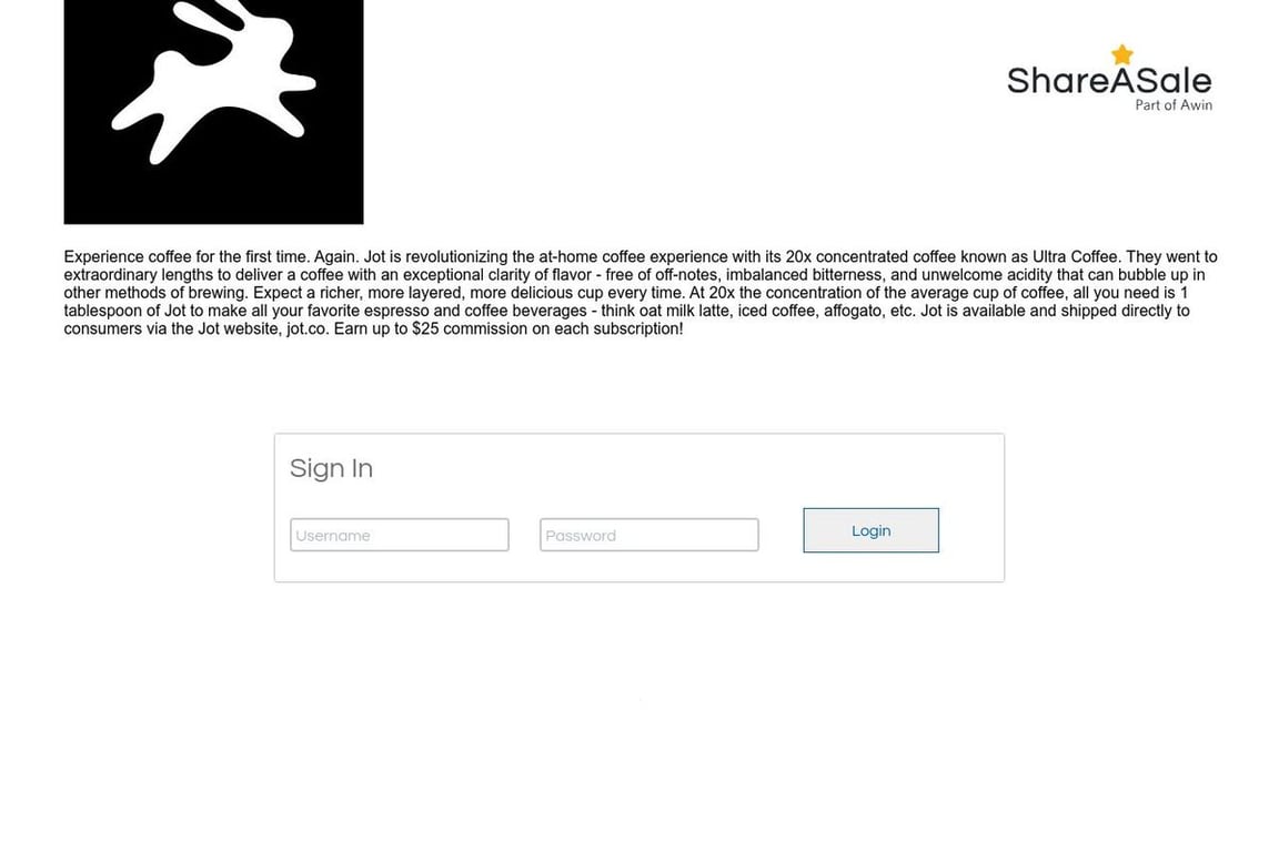Jot affiliate program signup page