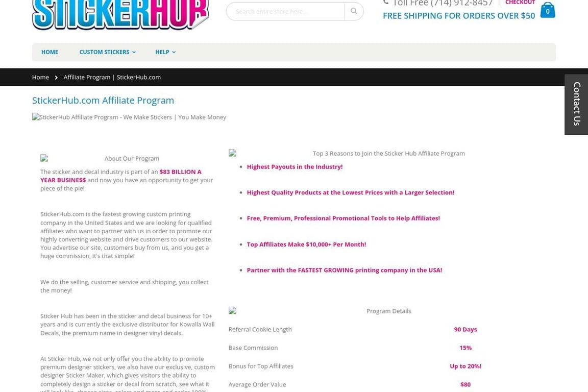 Sticker Hub affiliate program signup page