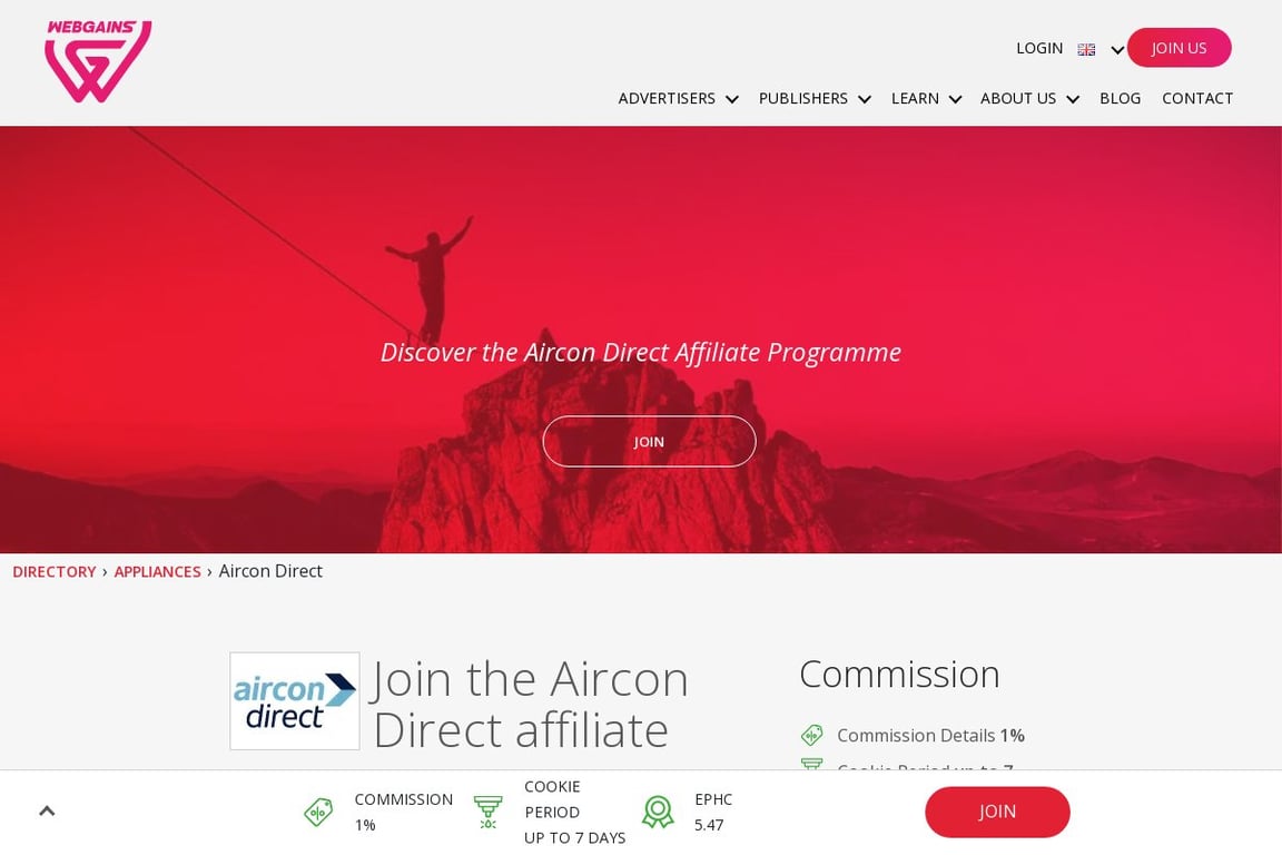 Aircon Direct affiliate program signup page