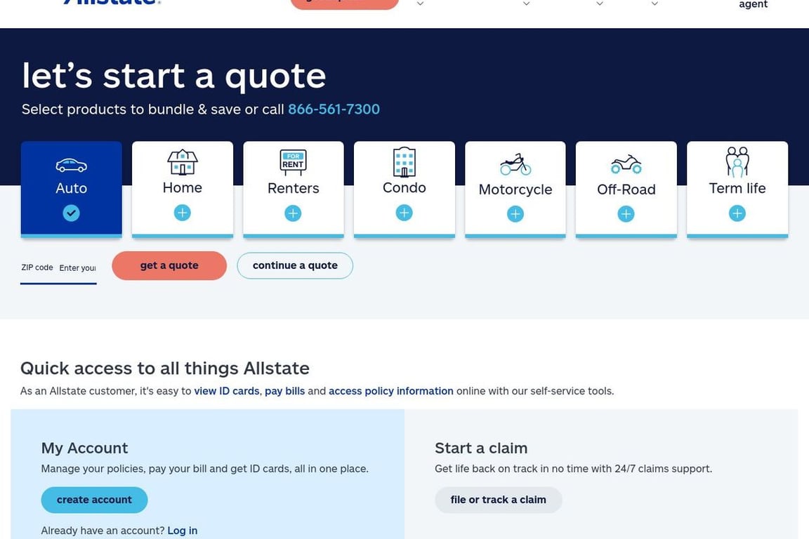 Allstate homepage