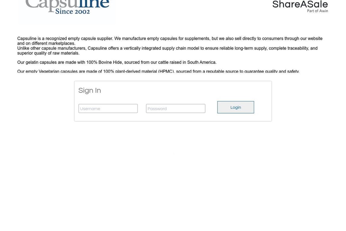 Capsuline affiliate program signup page
