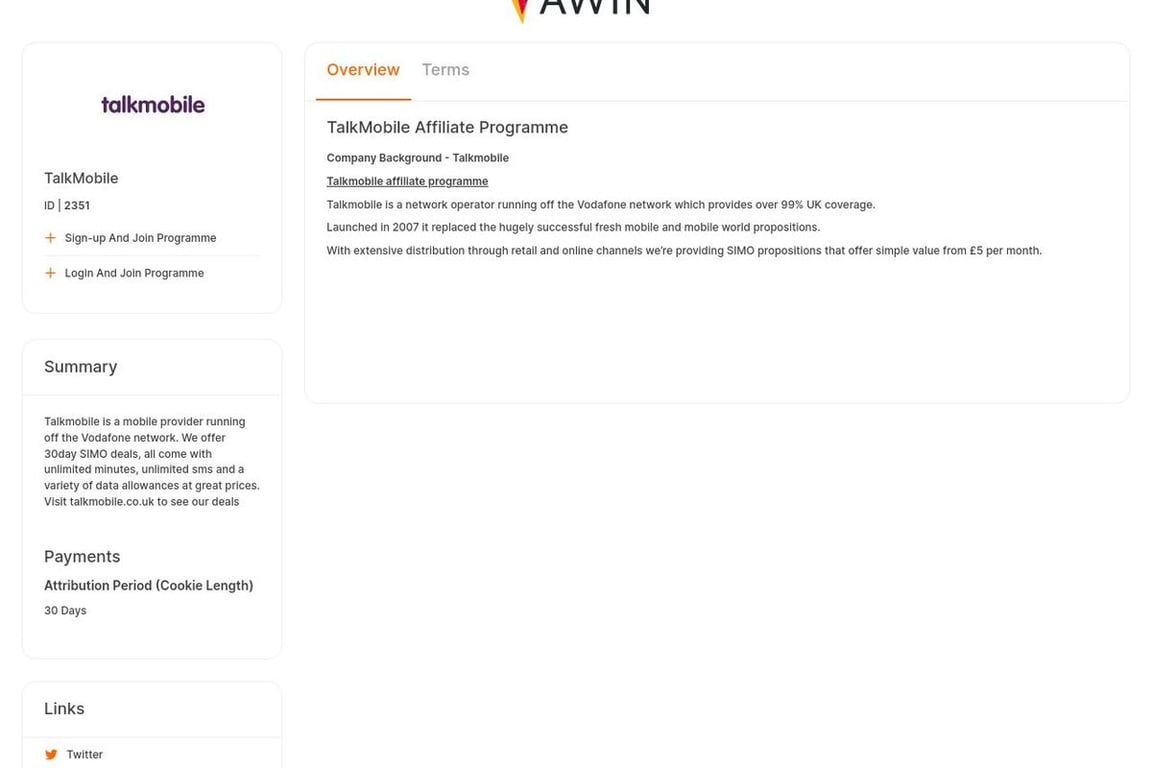 TalkMobile affiliate program signup page