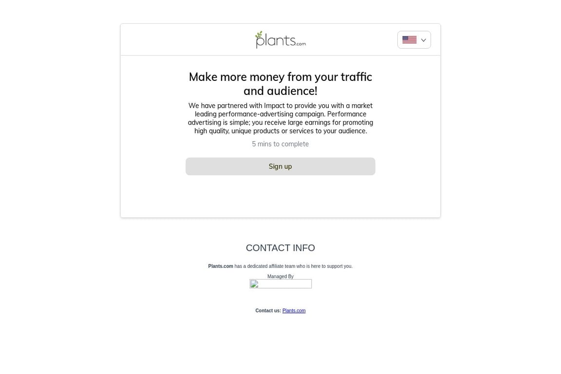 Plants.com affiliate program signup page