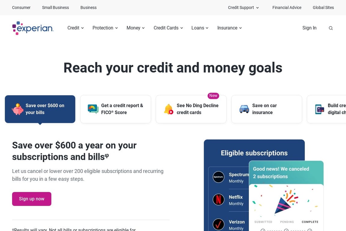 Experian homepage