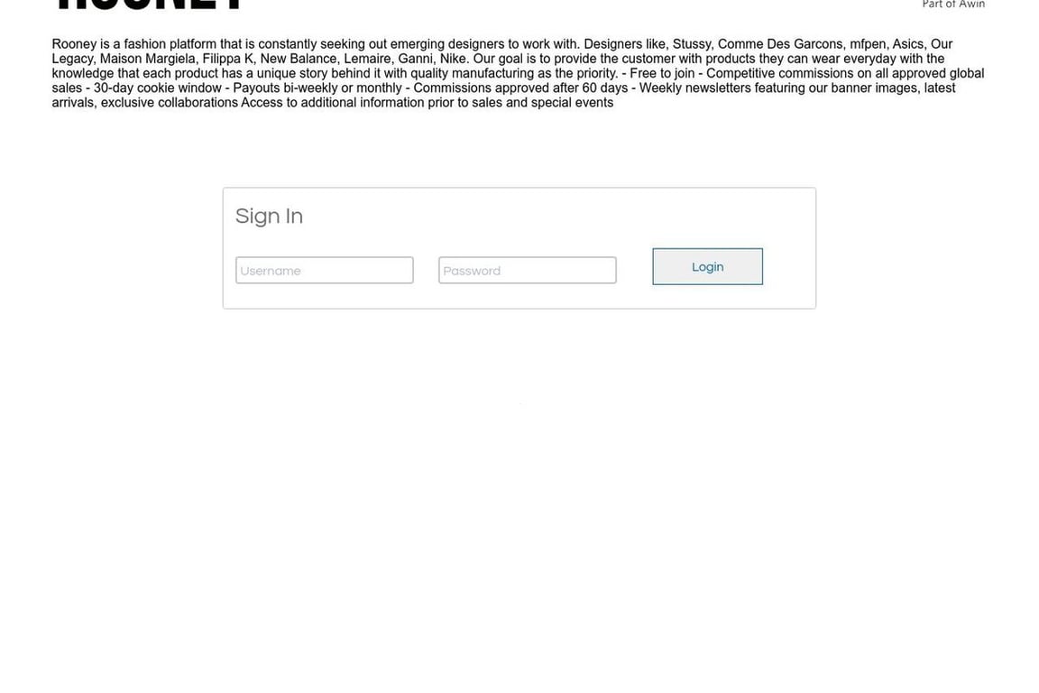 Rooney affiliate program signup page