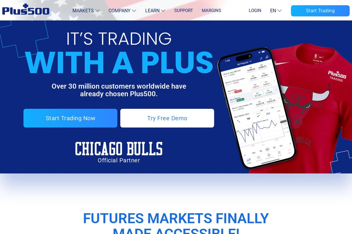 Plus500 homepage
