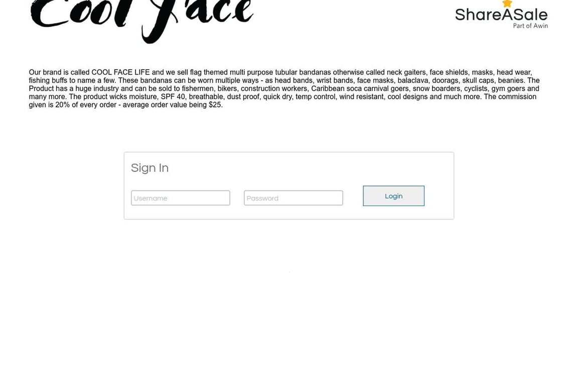 Cool Face Life affiliate program signup page