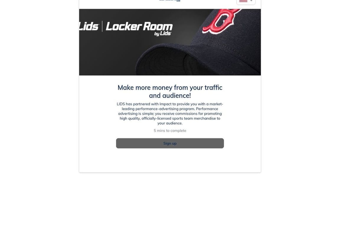 Lids Canada affiliate program signup page