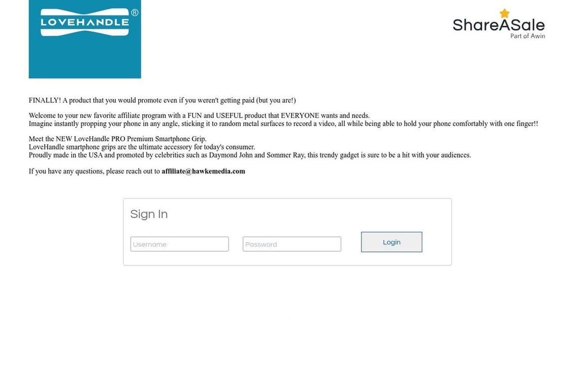 LoveHandle affiliate program signup page