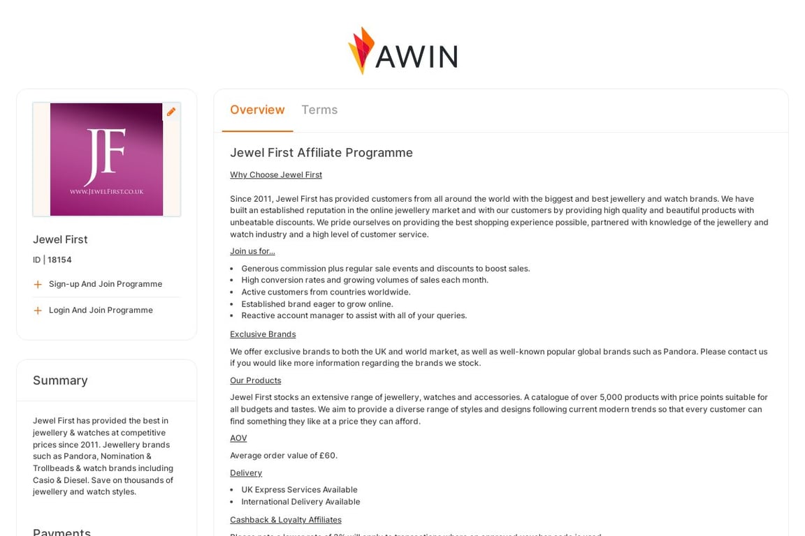 Jewel First affiliate program signup page