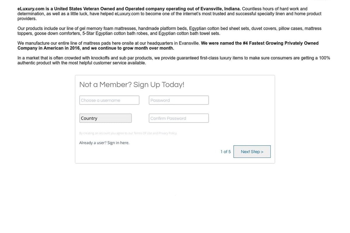 eLuxury affiliate program signup page