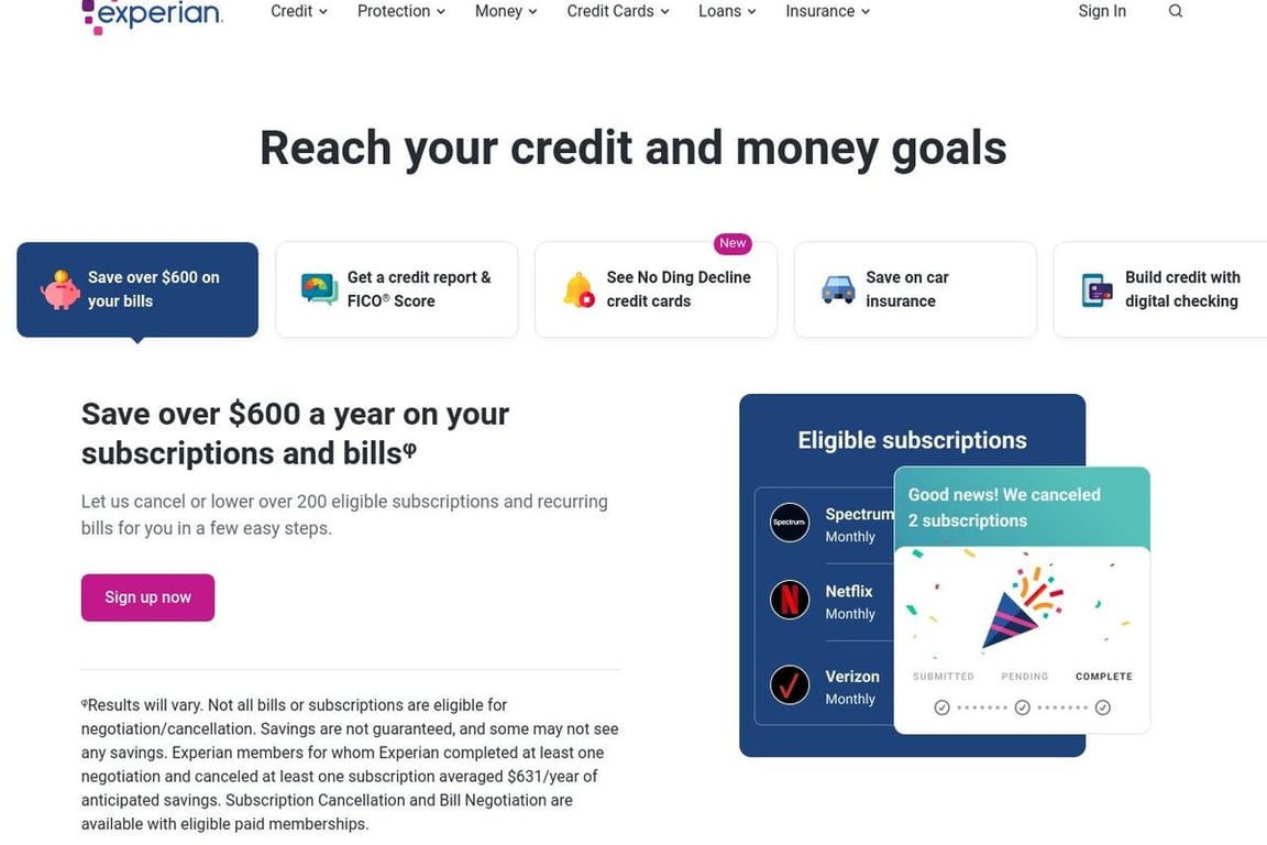 Experian homepage