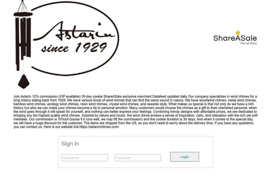 Astarin affiliate program signup page
