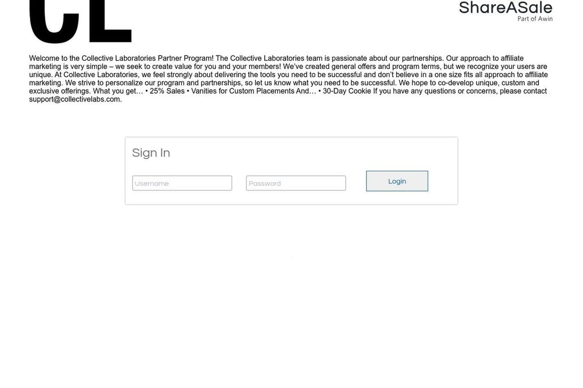 Collective Laboratories affiliate program signup page