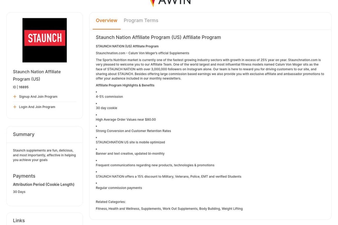 Staunch Nation Affiliate Program affiliate program signup page