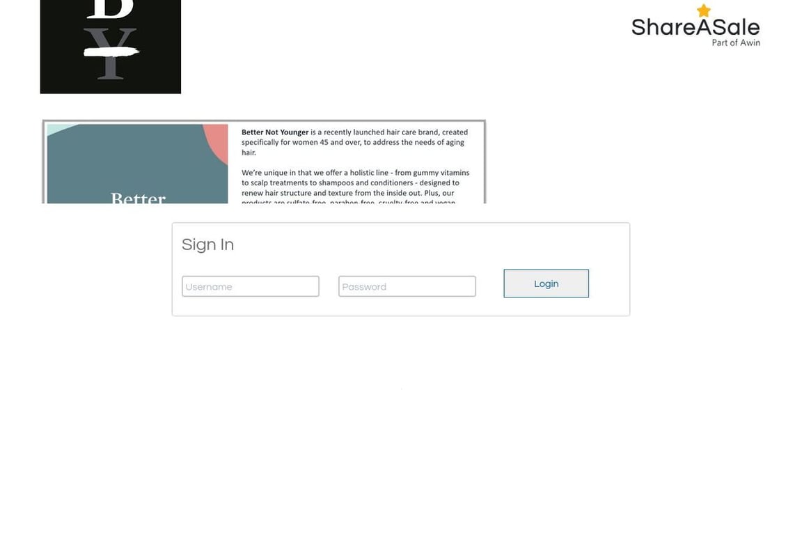 Better Not Younger affiliate program signup page