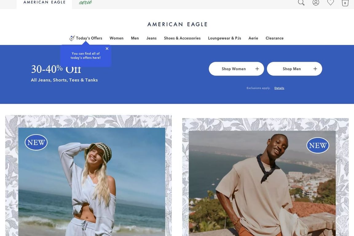 American Eagle Outfitters homepage