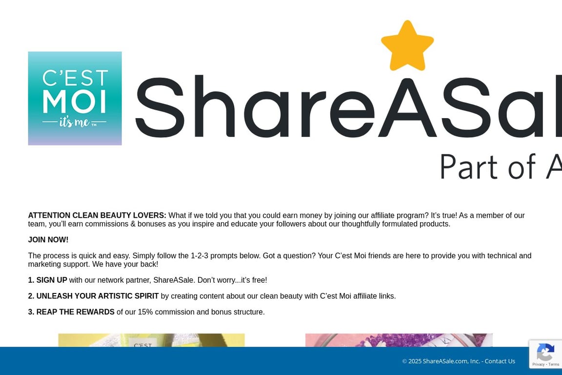 C’est Moi Beauty affiliate program signup page