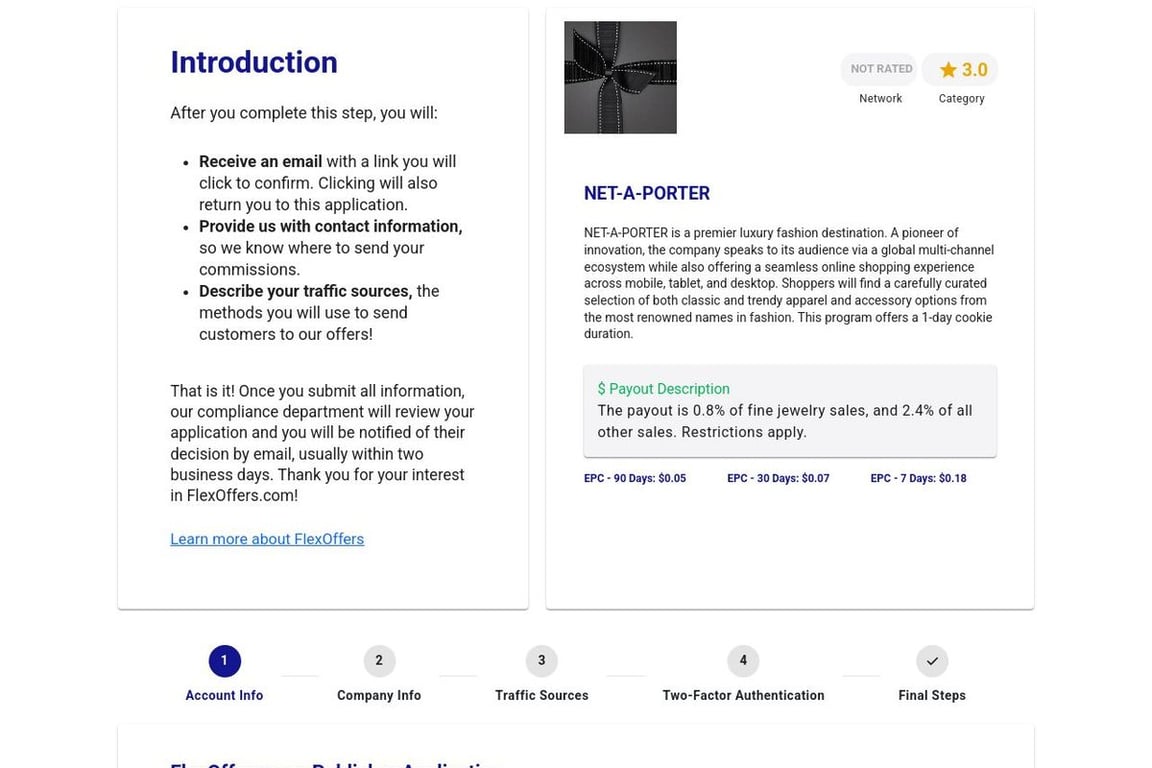 NET-A-PORTER affiliate program signup page