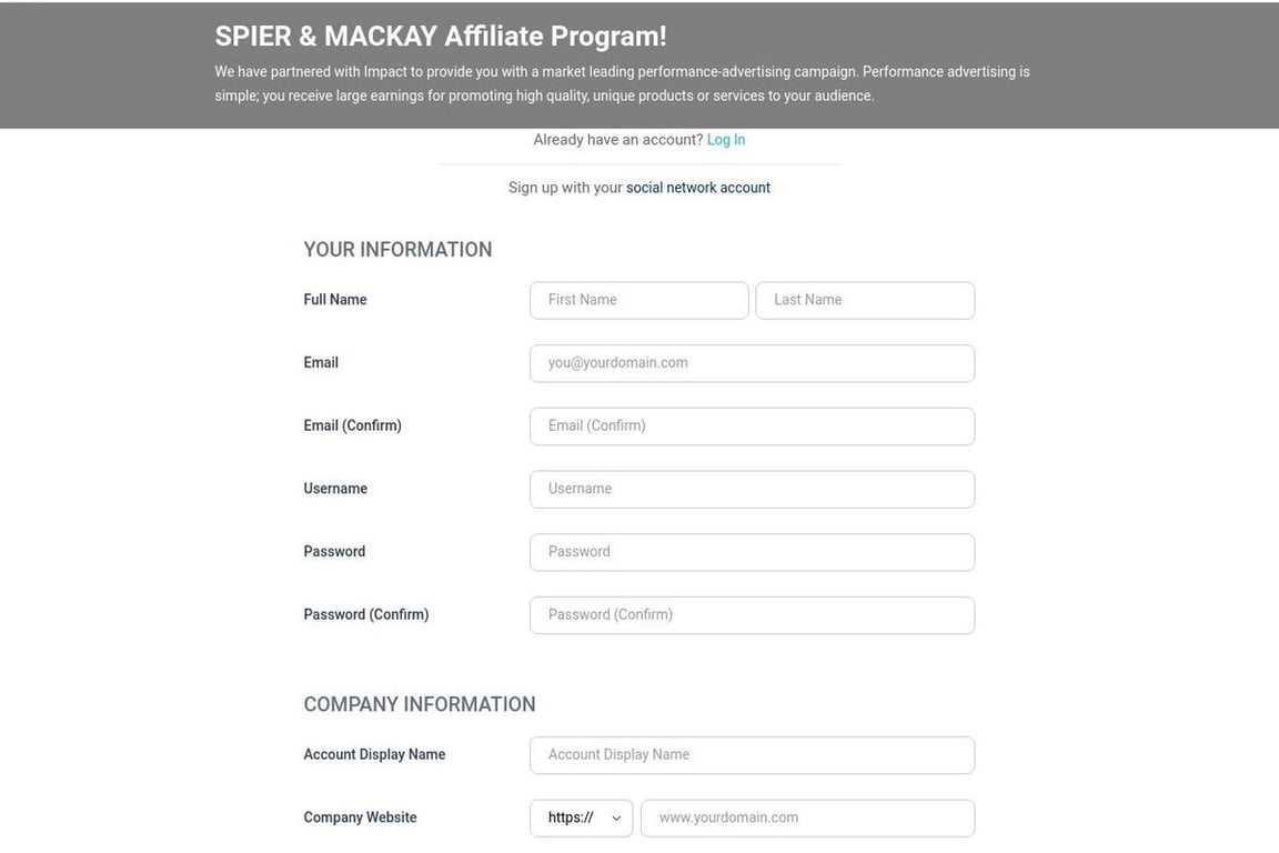 SPIER & MACKAY, Inc affiliate program signup page