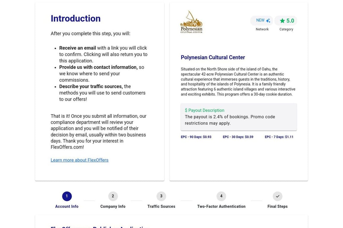 Polynesian Cultural Center affiliate program signup page