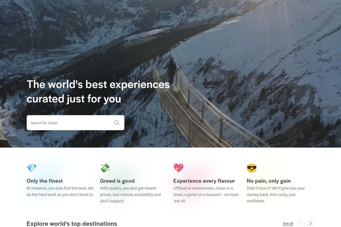 Headout homepage