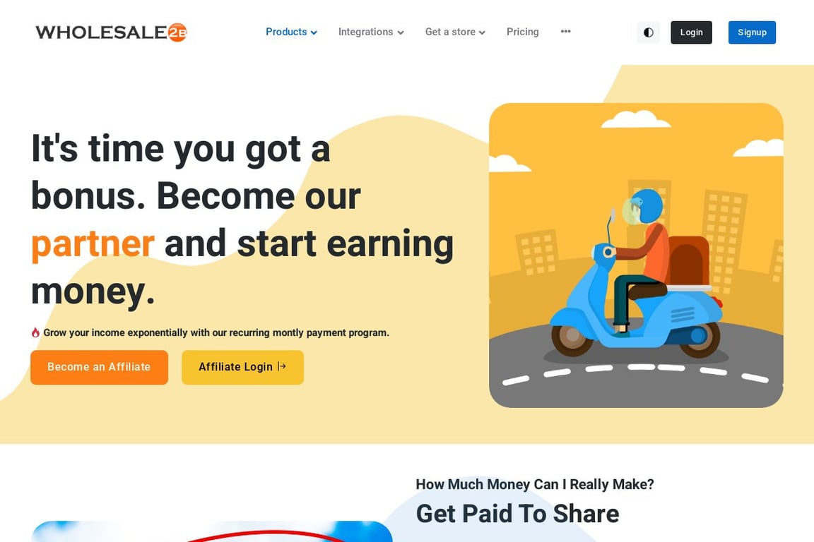 Wholesale2b affiliate program signup page