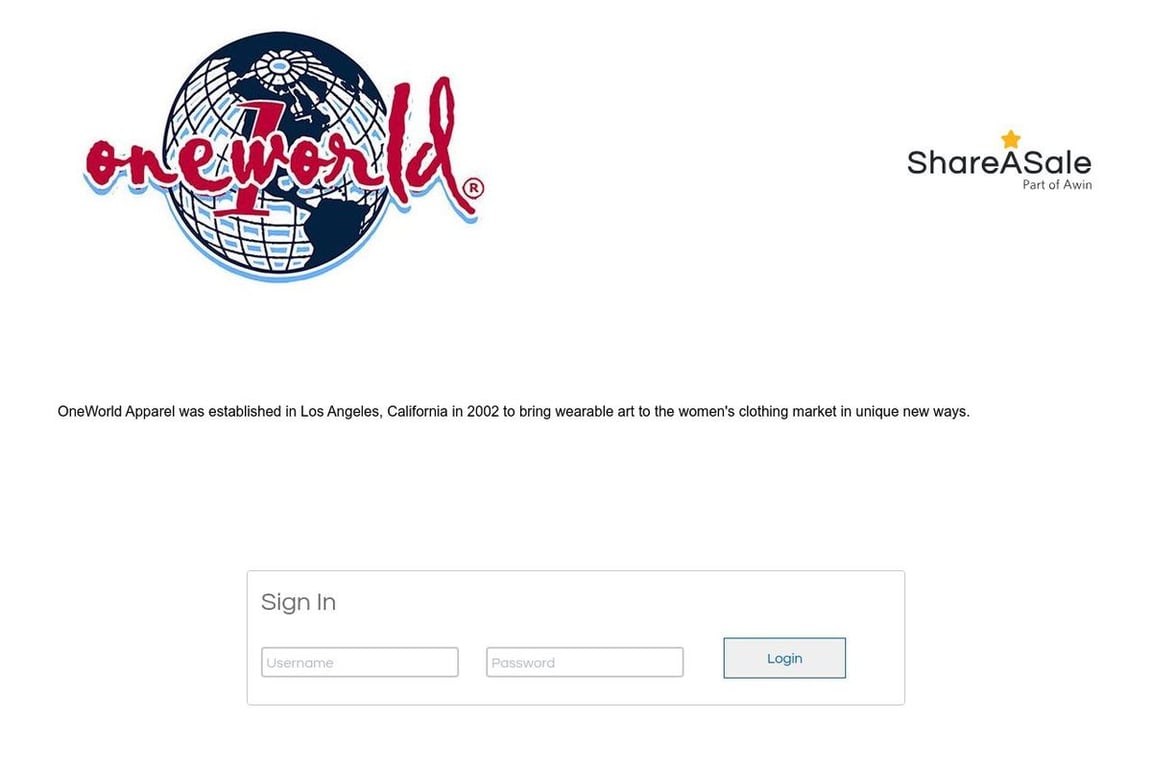 One World Apparel affiliate program signup page