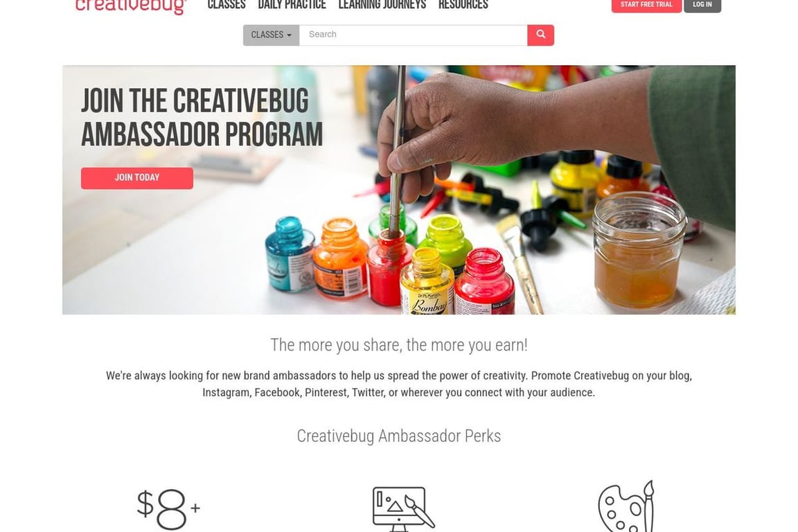 Creativebug affiliate program signup page