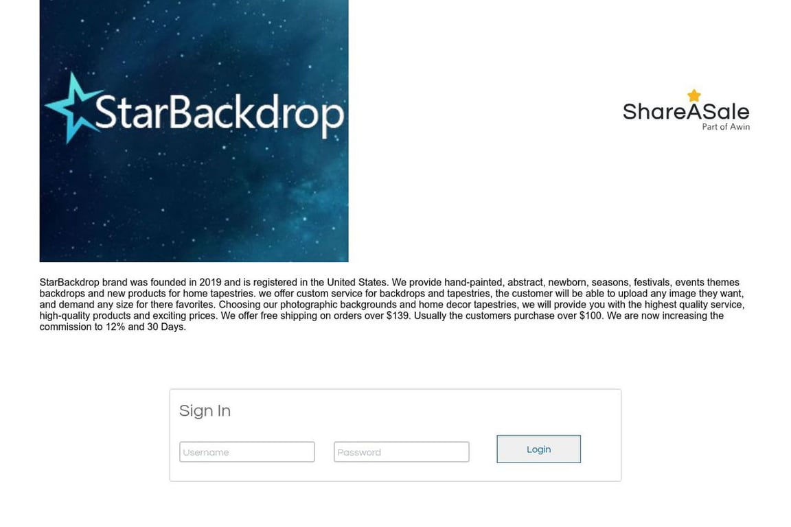 Star Backdrop affiliate program signup page
