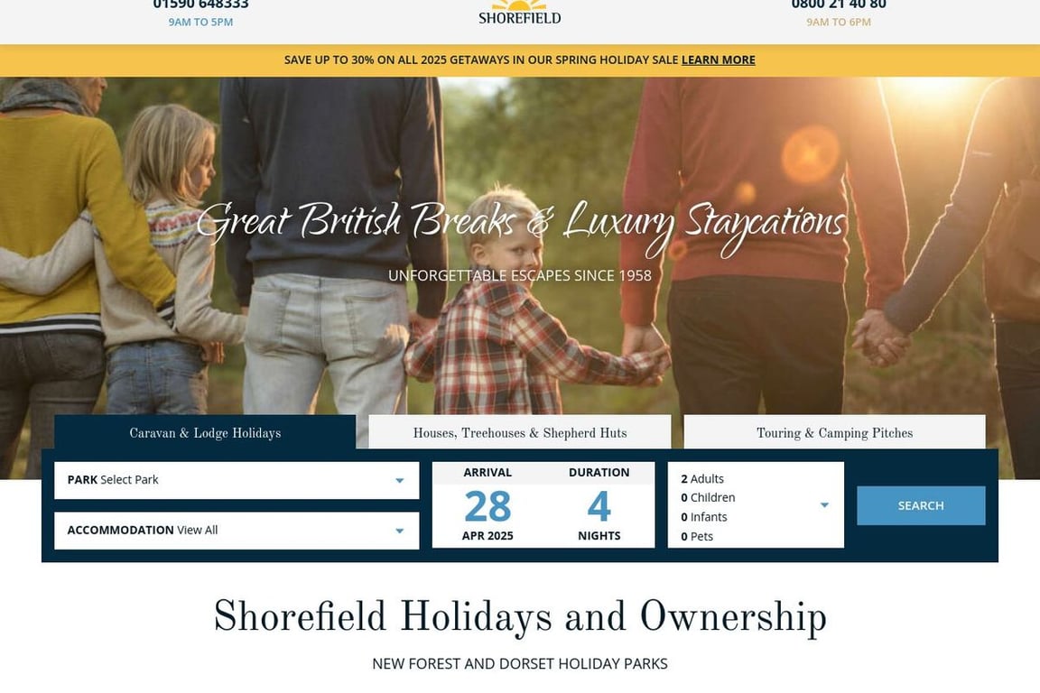 Shorefield Holidays homepage