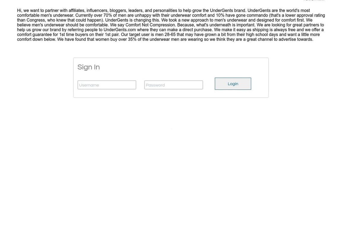 UnderGents affiliate program signup page
