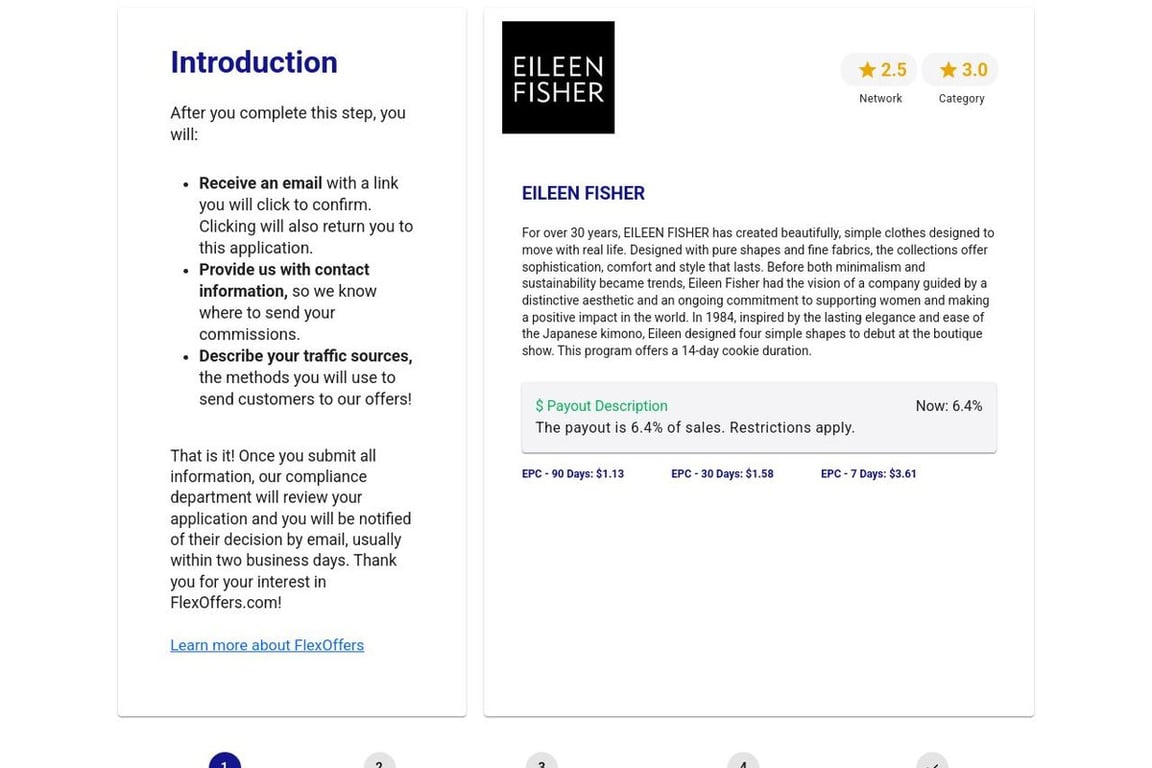 EILEEN FISHER affiliate program signup page